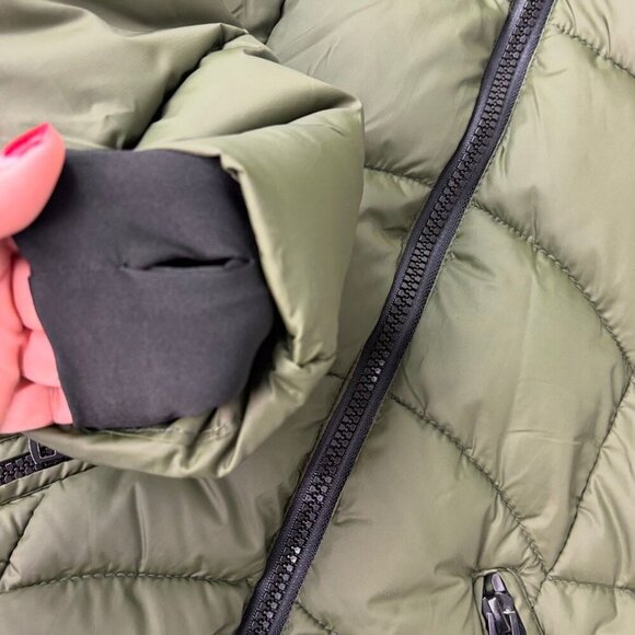 Green Winter Coat Puffer Jacket Faux Fur Removable Hood Sz 1X (Fits Like Large) - Picture 7 of 15